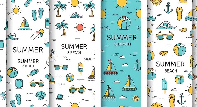 Summer Beach Seamless Patterns - Vacation, Travel, and Holiday Designs.