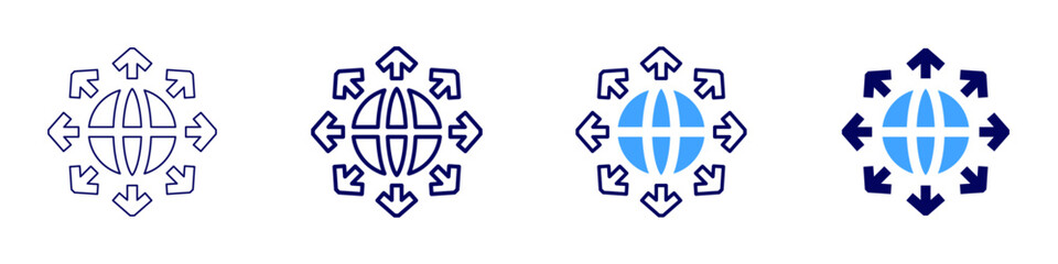 Global footprint icon in 4 different styles. Thin Line, Line, Bold Line, Duotone. Duotone style. Editable stroke