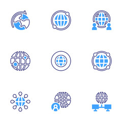 Global icon set. Bold line style. Duotone colors. Editable stroke. global shipping, network, global, world, internet, global network, global server
