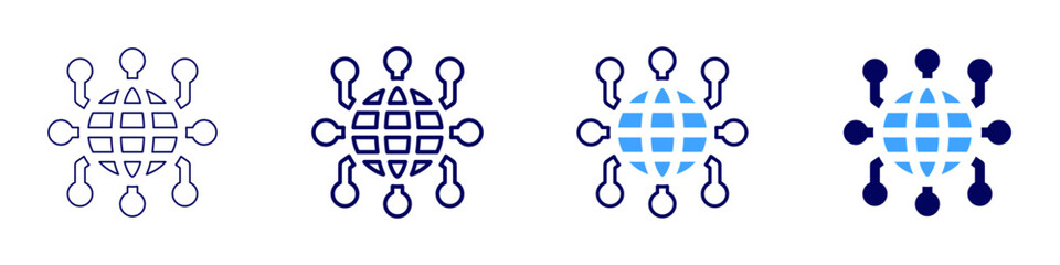 Global positioning icon in 4 different styles. Thin Line, Line, Bold Line, Duotone. Duotone style. Editable stroke