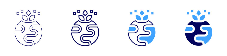 Global presence icon in 4 different styles. Thin Line, Line, Bold Line, Duotone. Duotone style. Editable stroke