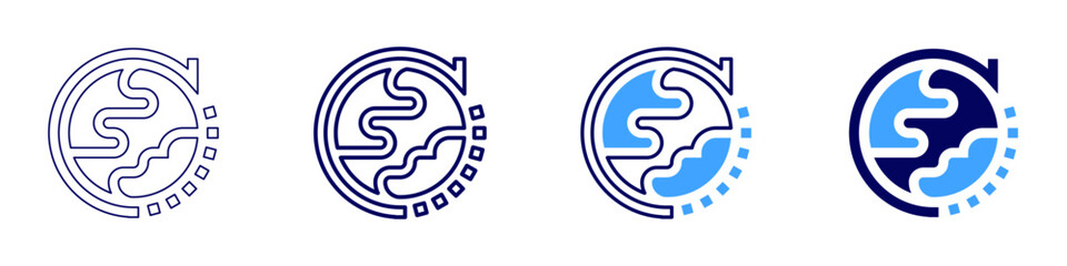 Global recycling icon in 4 different styles. Thin Line, Line, Bold Line, Duotone. Duotone style. Editable stroke