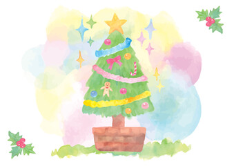 Colorful Watercolor Christmas Tree Illustration