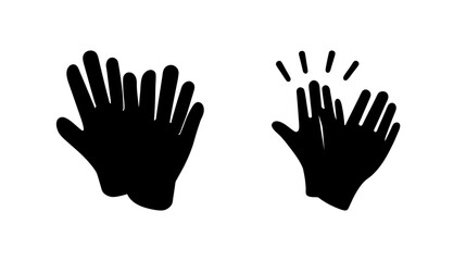 Fototapeta premium Two simple black silhouette hands clapping showing approval celebration applause gesture