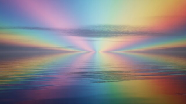Abstract rainbow colored sky reflecting on calm water surface reflection - Powered by Adobe