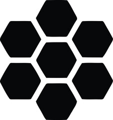 Abstract geometric icon with interconnected hexagons forming central cluster and surrounding ring