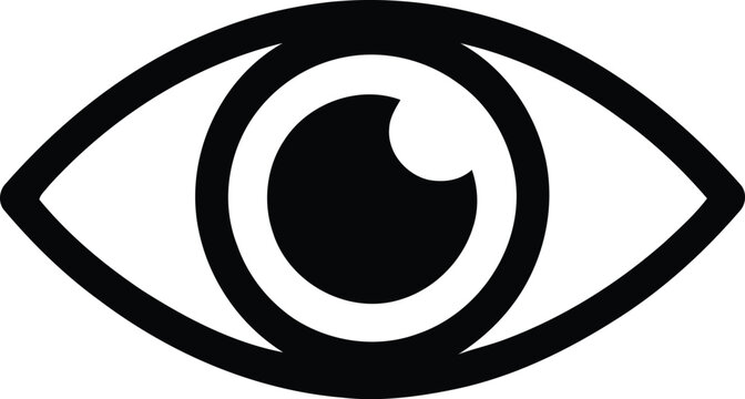 Minimalist black and white eye icon representing vision, sight, and awareness concepts