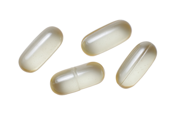 Four translucent capsules, light beige
