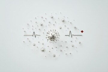 Intricate representation of digital health monitoring illustrated with 3D virus models and vital signs symbolizing the intersection of medical technology and biological awareness