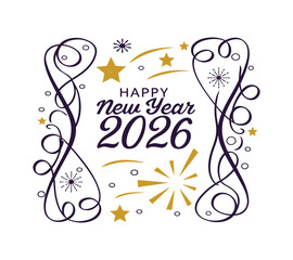 Happy New Year 2026 Celebration Golden Vector Design