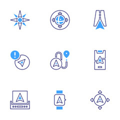Navigation icon set. Bold line style. Duotone colors. Editable stroke. navigation, error, navigator