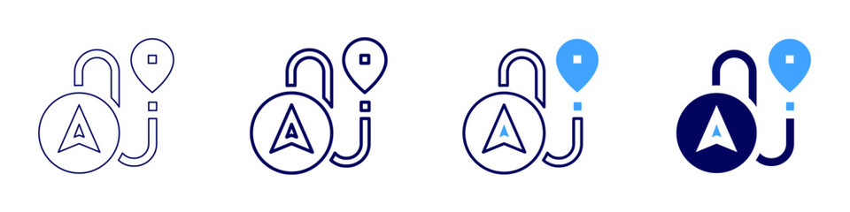 Route navigation icon in 4 different styles. Thin Line, Line, Bold Line, Duotone. Duotone style. Editable stroke