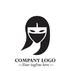 Elegant Woman Wearing Mask Logo Symbol in Black on White Background with Minimalist Modern Design