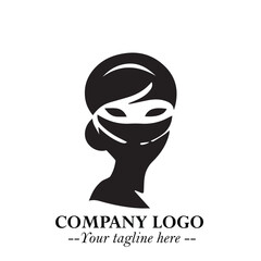 Elegant Woman Wearing Mask Logo Symbol in Black on White Background with Minimalist Modern Design