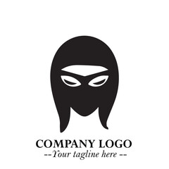 Elegant Woman Wearing Mask Logo Symbol in Black on White Background with Minimalist Modern Design