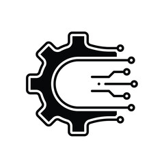 mechanical learning icon. ai symbol. gear with electronic track. automatic, mechanical, web. Flat design style