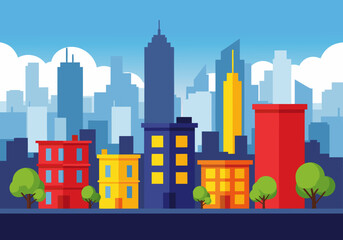 Fototapeta premium Vibrant Cityscape Illustration with Colorful Buildings and Modern Architecture