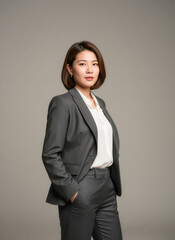 スーツ姿でポーズを決める女性のポートレート