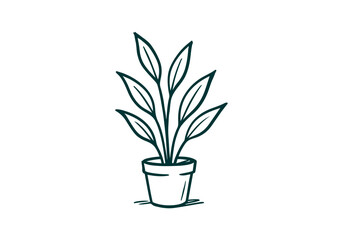 Potted Plant hand drawn simple sketch vector illustration