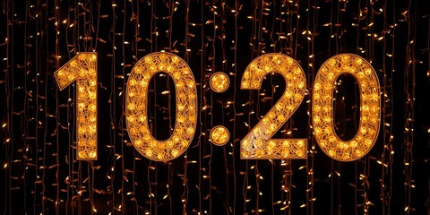 Golden Glowing 10:20 Digits with Vibrant Energy