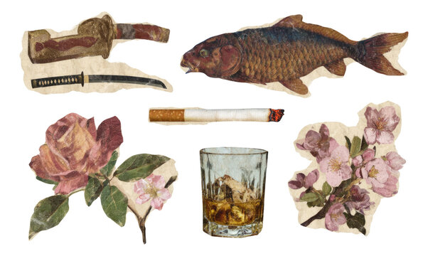 Vintage Collage of Isolated Objects with Aesthetic Themes and Transparent Backgrounds