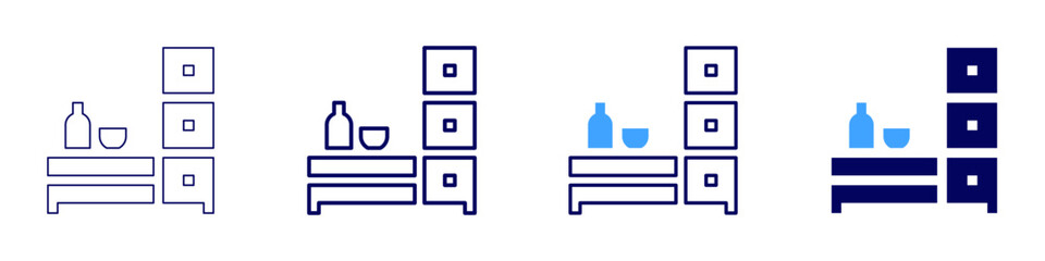 Pantry shelf icon in 4 different styles. Thin Line, Line, Bold Line, Duotone. Duotone style. Editable stroke