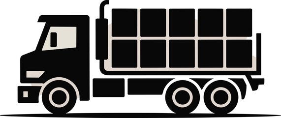 Black flat design dump truck with beige accents vehicle