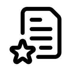Favorite Document, File with Star icon in modern flat outline style illustrating important files, bookmarks, and prioritized content concept
