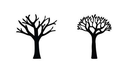 Obraz premium Two bare winter trees silhouette isolated against white