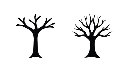 Obraz premium Two bare winter tree silhouettes detailed hand drawn style art