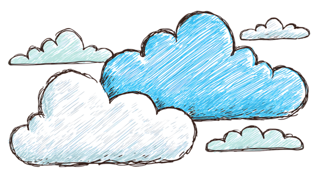 Hand drawn clouds illustration on transparent background