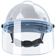 Fototapeta premium Transparent face shield hard hat for industrial safety and eye protection