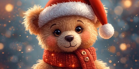 Cozy Holiday Scene with Teddy Bear and Bokeh Lights