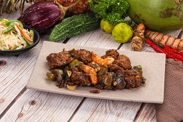 Manchirian breaded prawn with vegetables