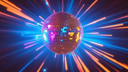 Disco Ball Reflected Moving Rays Rotating. Mirror3D disco ball in white light. Isolated disco ball on black background. Close-up. Mirror ball spinning indoors. Performance. The reflection of lights - Powered by Adobe