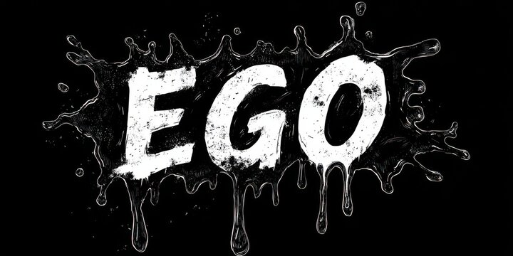 A High Resolution image of word ego written in white with a water splash effect on black background.