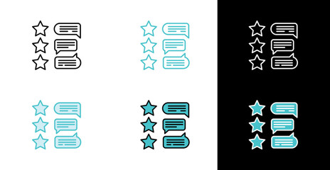 Star and chat bubble icon for feedback and customer review in line and fill style