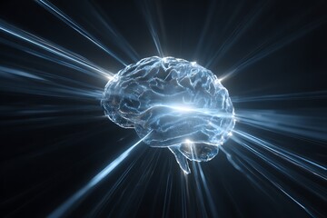 Digital brain with glowing lines and a black background representing artificial intelligence concept