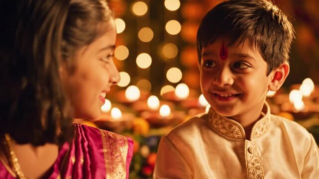 happy indian kids celebrating diwali festival