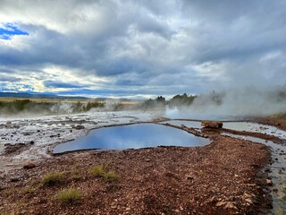 Geysir Geothermal Area, Hot Springs and Steam in Golden Circle, Iceland