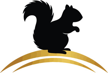 Silhouette squirrel perched on golden arc representing nature and whimsy vector