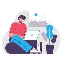 creative designer working on laptop  flat vector