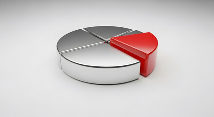 3D Pie Chart with Red Slice Highlighted for Business Data Analysis and Decision Making