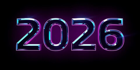 Sleek Blue and Purple "2026" Typography with Glow