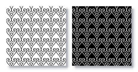 Set of Seamless Abstract Curved Line Geometric Patterns, Vector.