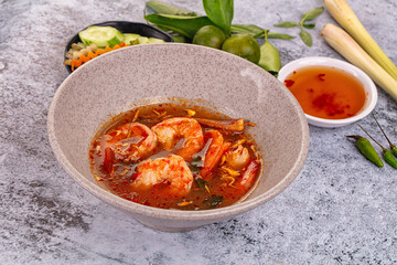 Asian sour spicy soup with prawn