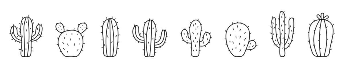 Vector set of cactus silhouettes Flat black style White isolated transparent background Minimal modern plant collection perfect for logo design, patterns, home decor, stickers, botanical illustrations