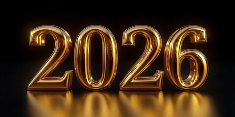 Luxurious 2026 Golden Digits with Dark Backdrop and Low-Angle Perspective