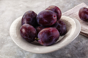 Ripe sweet fresh juicy plums