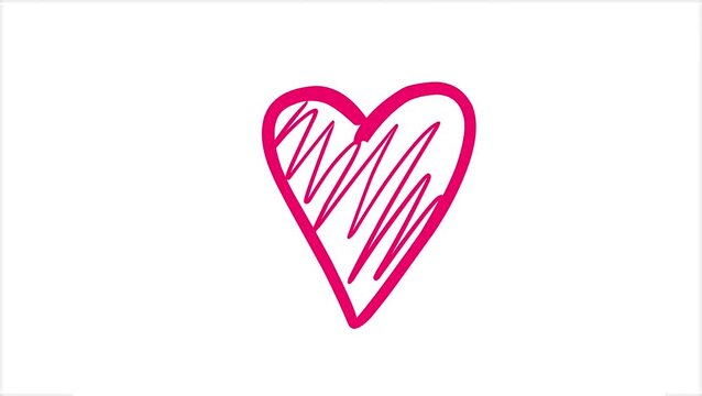 A charming pink animated heart with a hand-drawn scribble effect on a white background.